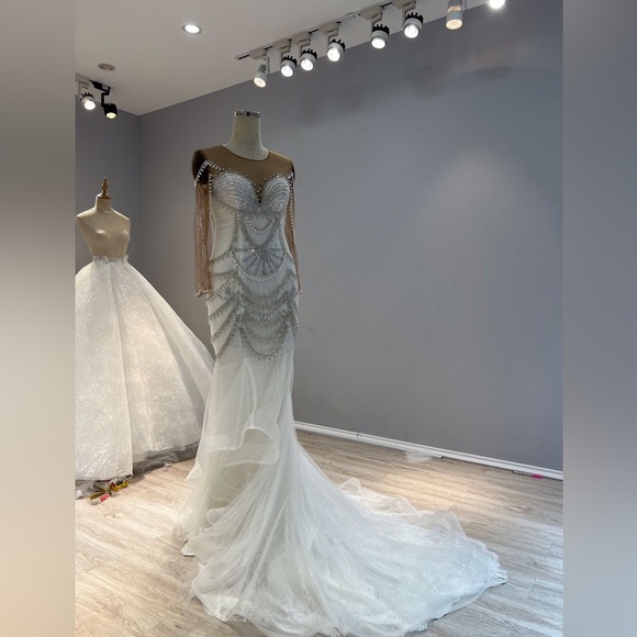 Long Sleeve Luxury Wedding Reception Gown - Picture 7 of 9